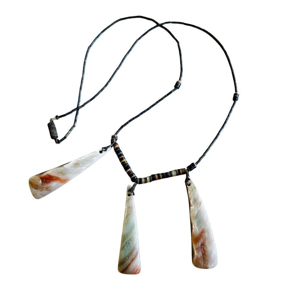 VTG Native American Oyster Shell Necklace Natural Heishi Beads Liquid Silver 70s